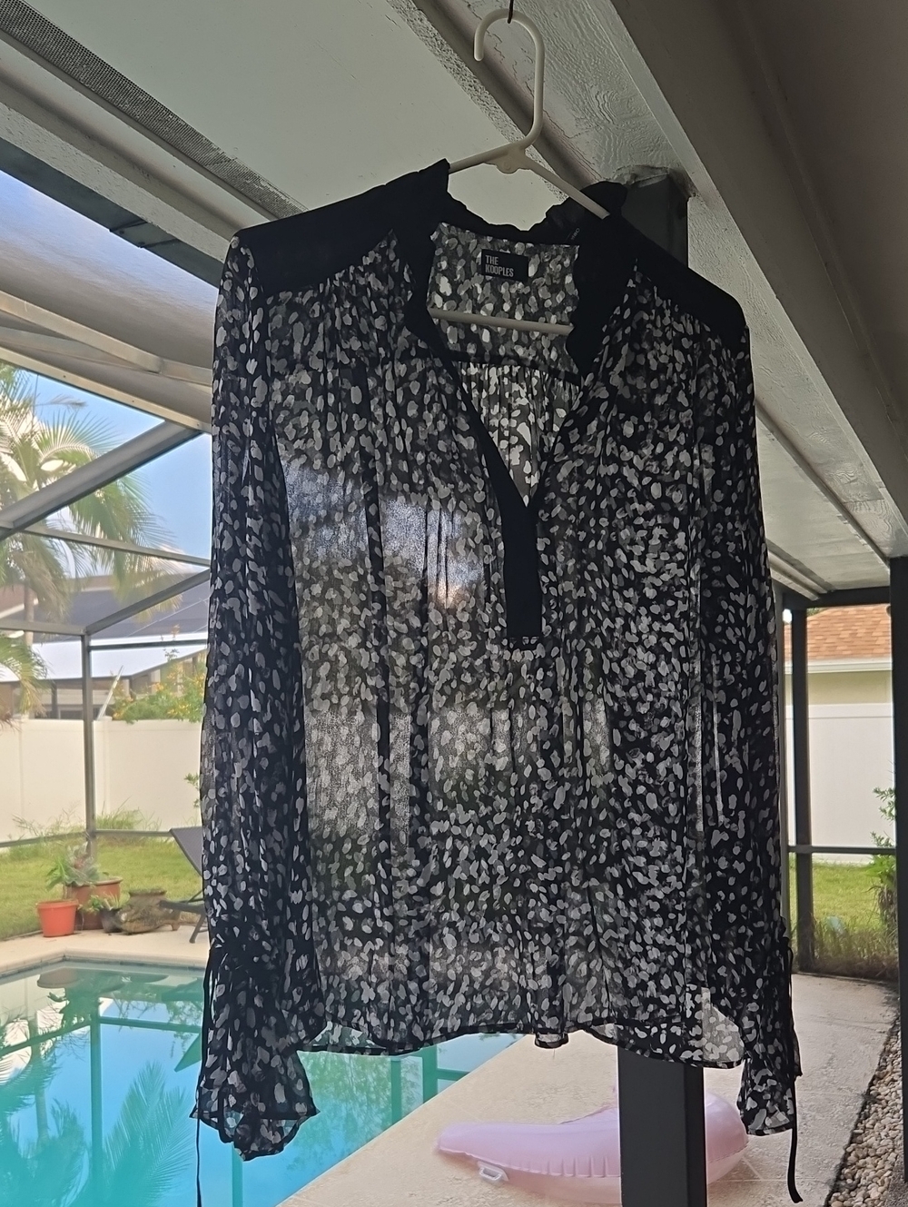 The Kooples Black and White Printed Sheer Blouse